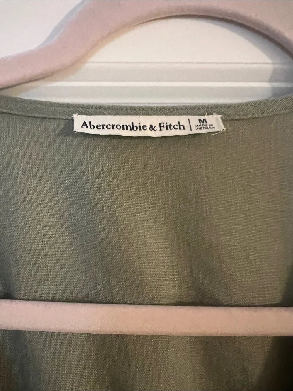 Abercrombie & Fitch Olive Green Tie-Front Puff Sleeve Top